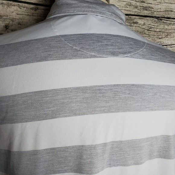 George Mens Golf Polo Shirt White Gray Stripe Short Sleeve Collared Buttons 3XL - Picture 3 of 4
